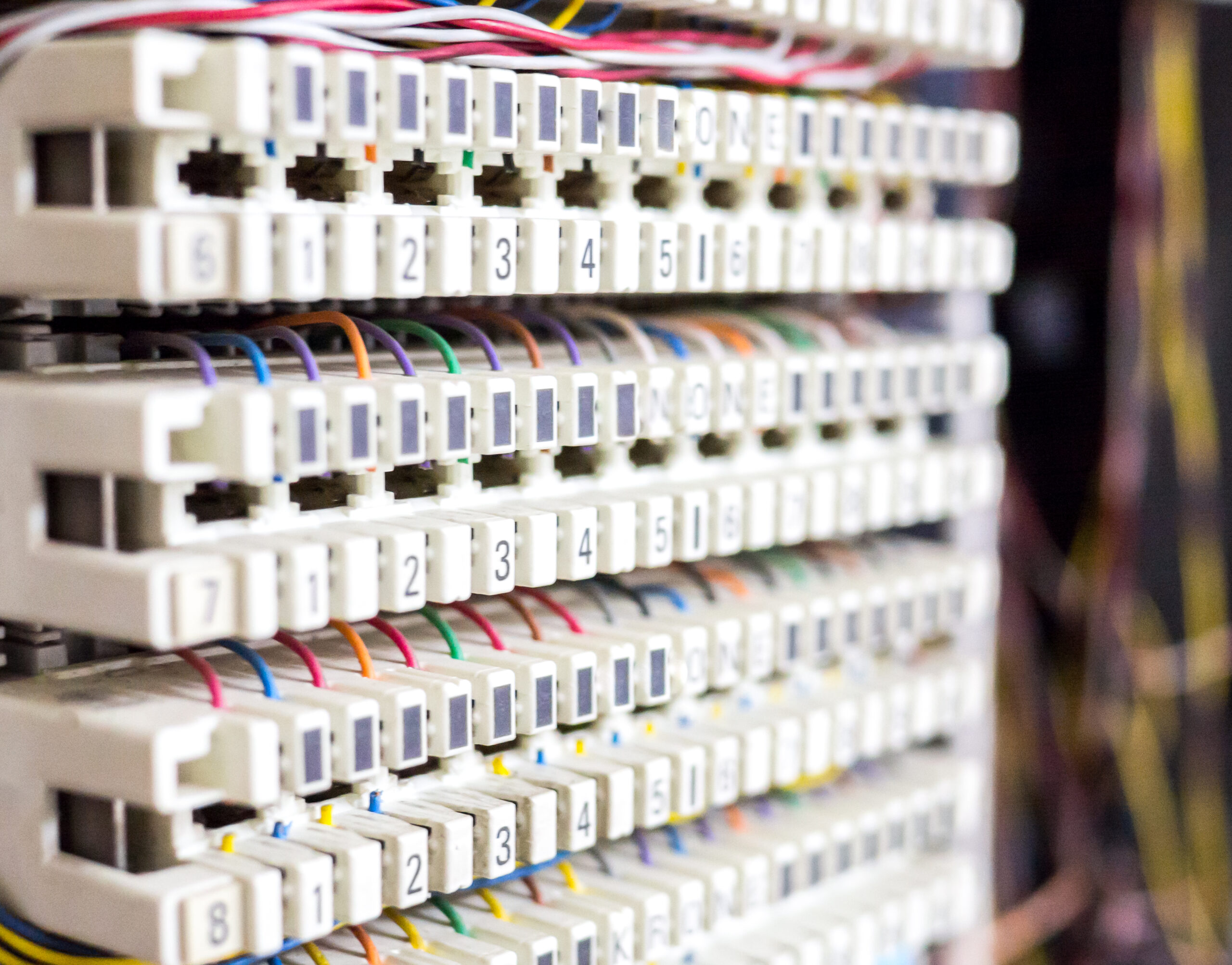 Telephone switchboard and cable installed each row panel and port slot